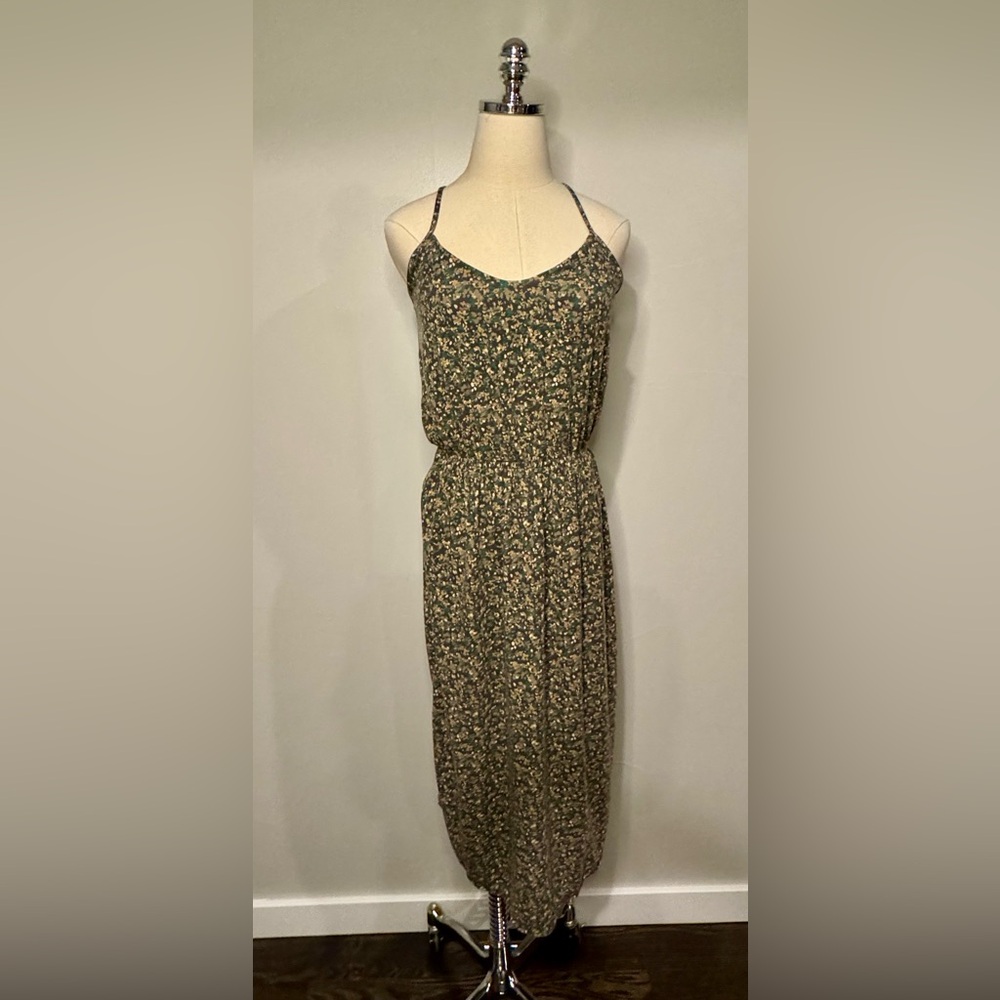 Prana Floral Print Midi Dress - Green and Cream